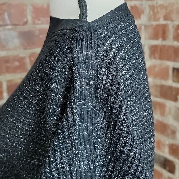 All Saints Women's Elle Metallic Jumper Black Open Knit Batwing Top XS - Picture 5 of 15